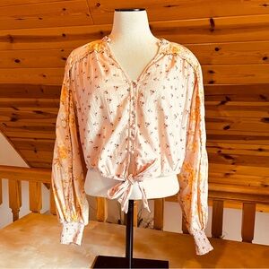 American Eagle Outfitters Women's Light Pink Floral Tie-Front Crop Top Size M